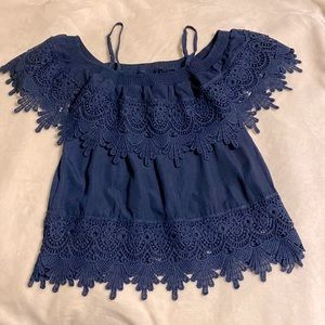 Navy blue lace off the shoulder blouse